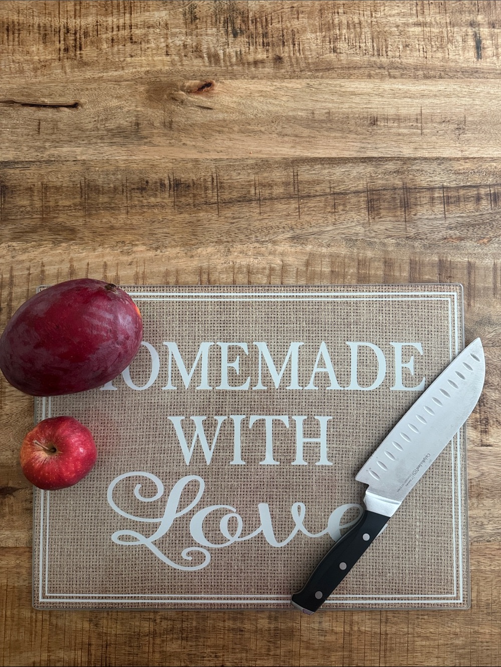 "Homemade With Love" Decorative Tempered Glass Cutting Board Burlap Design NEW